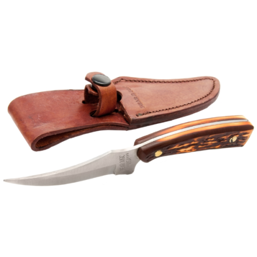 products Bear and Son STAG DELRIN UPSWEPT SKINER KNIFE WITH LEATHER SHEATH III 39509.1622153581.1280.1280