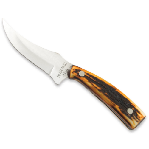 products Bear and Son STAG DELRIN UPSWEPT SKINER KNIFE WITH LEATHER SHEATH 52662.1622153645.1280.1280